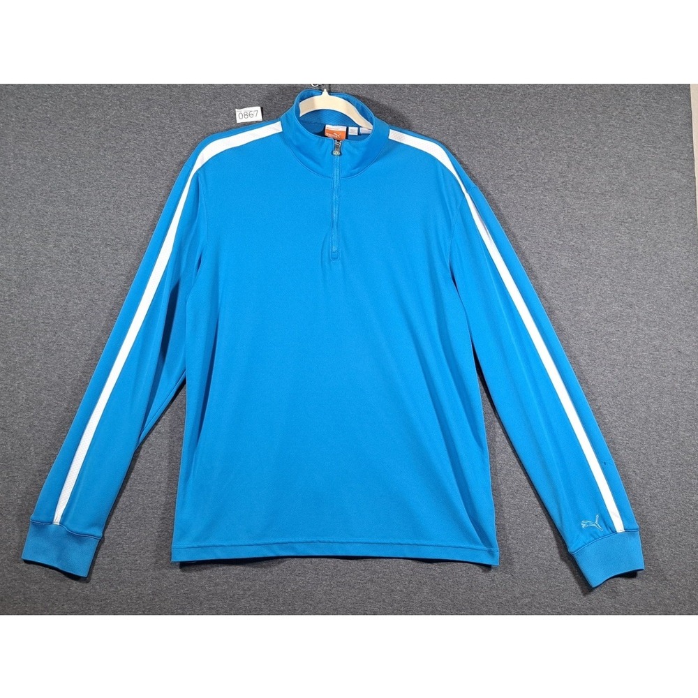 Puma SportLifestyle Womens Quarter Zip Pullover Blue White Stripe Mock Neck